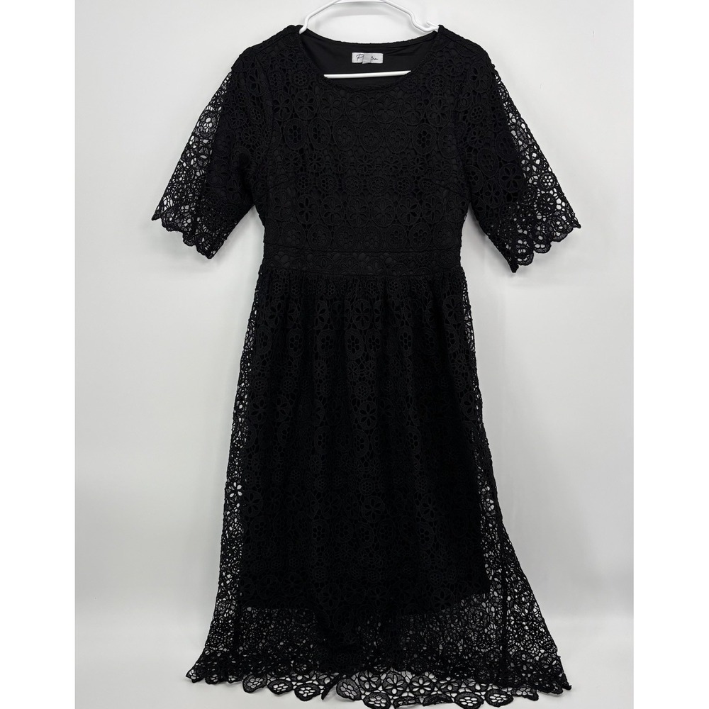 Polagram Black Lace Midi Dress Women's Medium Whimsigoth Lined